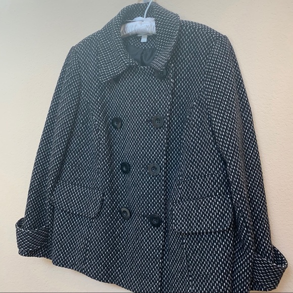 Charter Club Woman Black White Wool Peacoat Jacket B9/2 - Picture 2 of 7